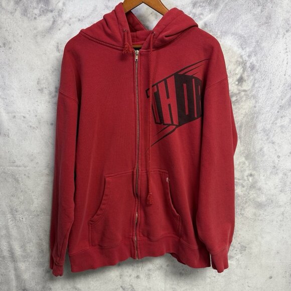 Vintage Thor Racing Hoodie Sweatshirt Mens XL Red Full Zip Y2K Grunge - Picture 1 of 16